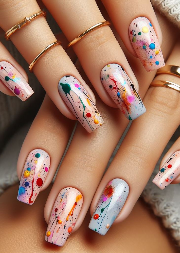 Abstract Nail Art: It's Not Just Random Splotches (We Promise!) | Pocoko Watercolor Dream: Splashes and Smudges Nails with Soft Blends Feeling like adding a touch of whimsy to your fingertips? Embrace the watercolor dream with Splashes and Smudges Nails! Use a white base coat and then create soft washes of pastel colors that blend and smudge together. It's a dreamy and ethereal way to rock this trend, like a tiny watercolor painting on each nail.