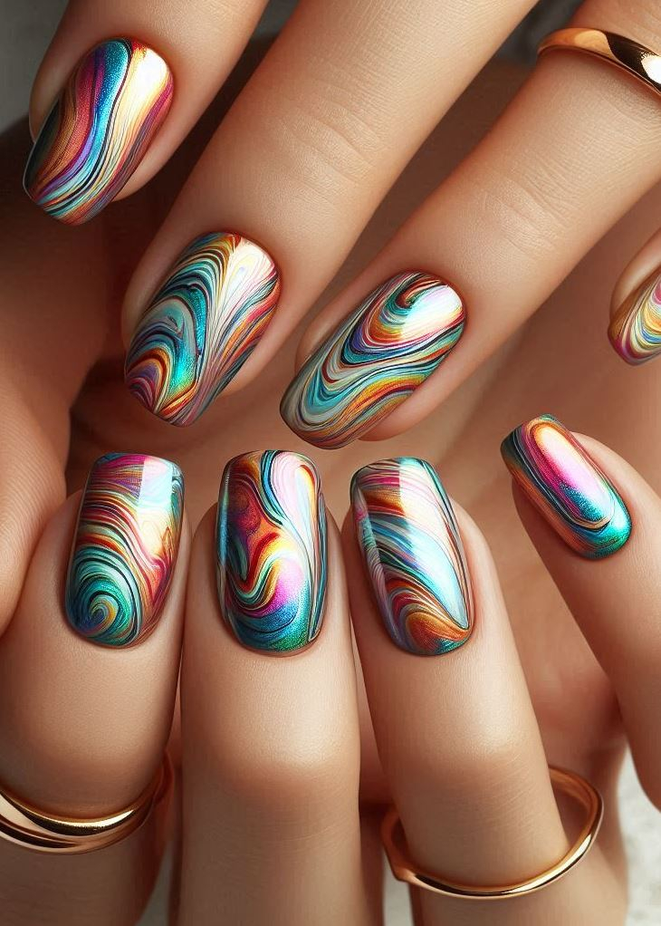 Abstract Nail Art: It's Not Just Random Splotches (We Promise!) | Pocoko When your manicure channels the aurora borealis: These iridescent hues shift and shimmer like secrets whispered in moonlight.
