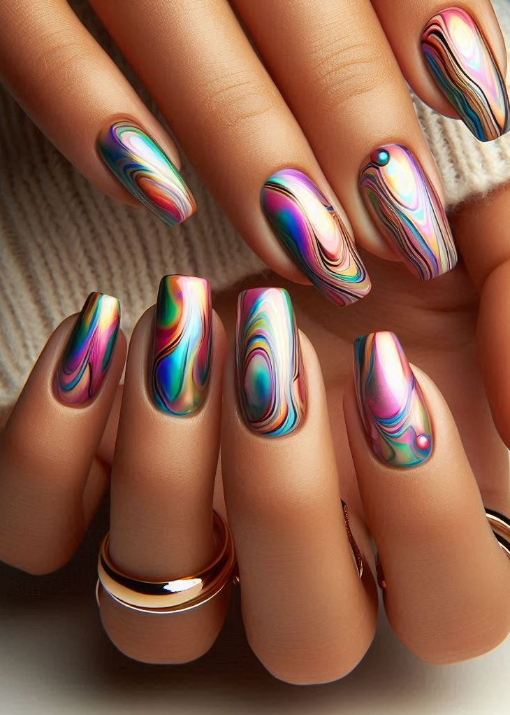 Abstract Nail Art: It's Not Just Random Splotches (We Promise!) | Pocoko Why settle for plain polish when you can have an oil spill on your fingertips? These nails are the kaleidoscope your fingertips deserve.