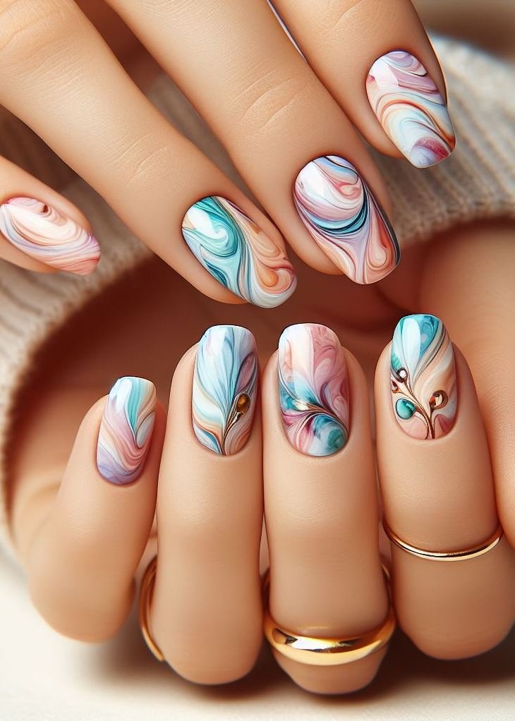 Abstract Nail Art: It's Not Just Random Splotches (We Promise!) | Pocoko Swirl into Sophistication: Dive into the timeless elegance of marble effect nails, where classic beauty meets a modern swirl. These nails are not just a style statement, they’re a masterpiece at your fingertips.