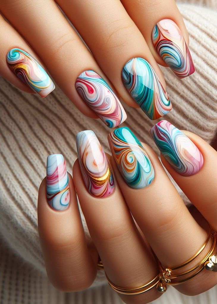 Abstract Nail Art: It's Not Just Random Splotches (We Promise!) | Pocoko Elegance on Edge: Marble effect nails bring the grandeur of Renaissance sculptures to the palm of your hand. It’s where Michelangelo’s spirit brushes against the pulse of modern design.