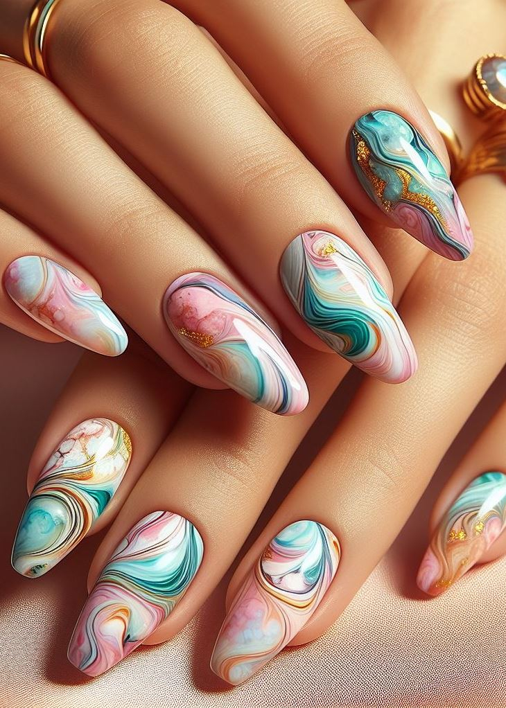 Abstract Nail Art: It's Not Just Random Splotches (We Promise!) | Pocoko Polished Perfection: Embrace the fusion of tradition and trend with marble effect nails. They whisper tales of ancient Greek columns in a language understood by the fashion-forward.