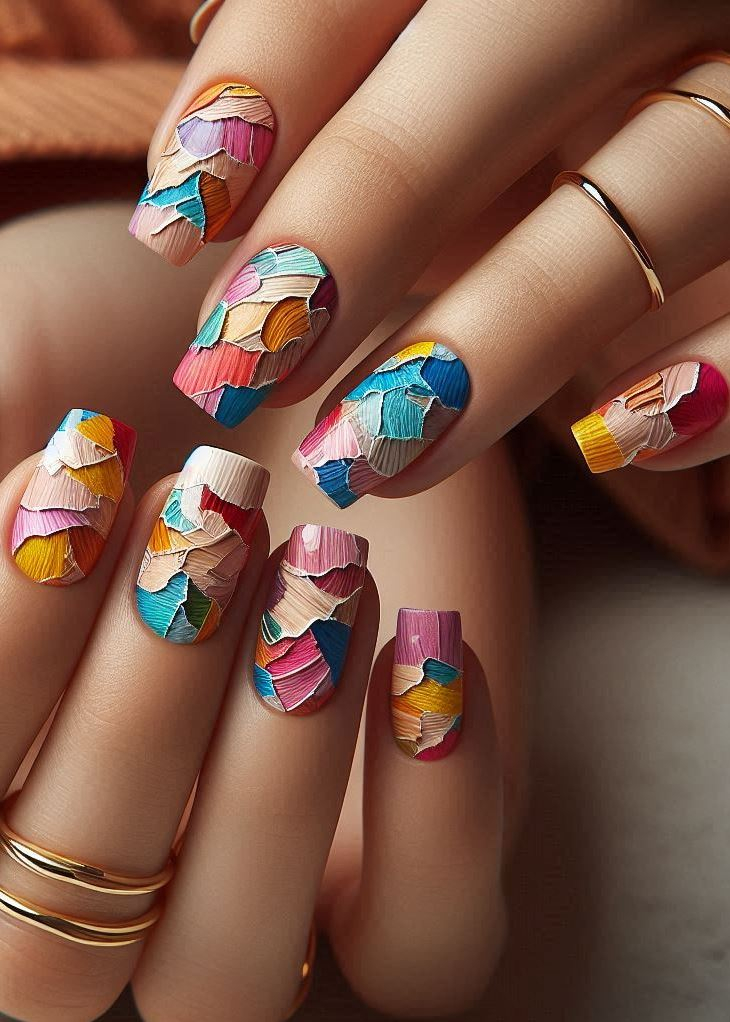 Abstract Nail Art: It's Not Just Random Splotches (We Promise!) | Pocoko Edgy Elegance: Flaunt your flair for the dramatic with torn paper effect nails that are deliberately disheveled yet undeniably chic. It’s the perfect manicure for those who love to rip up the rulebook of style.