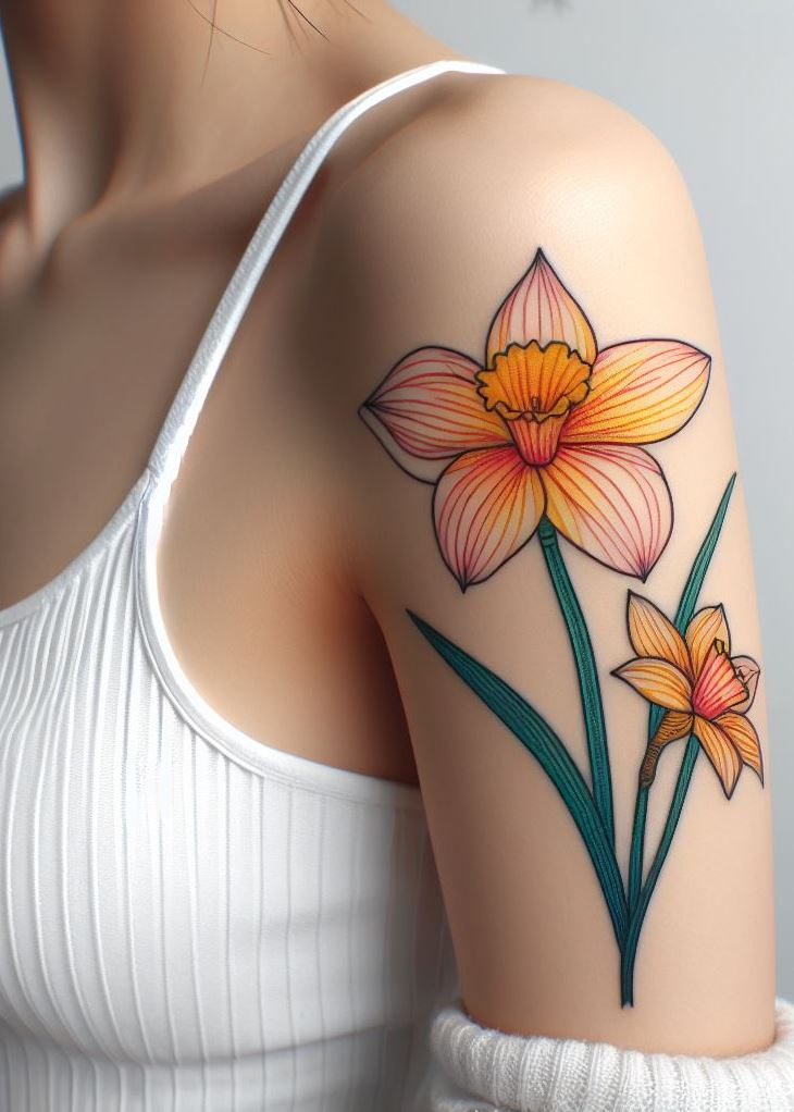 Ink Blooms: 🖋️🌼 Embrace simplicity with a single-line daffodil tattoo. The graceful curve captures the essence of spring—rebirth, resilience, and fresh beginnings. Minimalist yet meaningful, just like the season itself! 🌱🌸