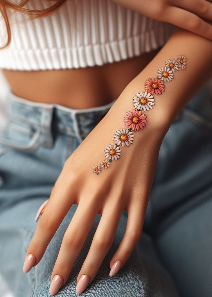 Eternal Blooms: 🌼💫 Imagine daisies twined together, forming an everlasting chain. Each blossom represents a cherished moment—a laugh shared, a dream woven. Let this tattoo adorn your skin, a reminder that life’s beauty lies in the connections we create. 🌟🌱