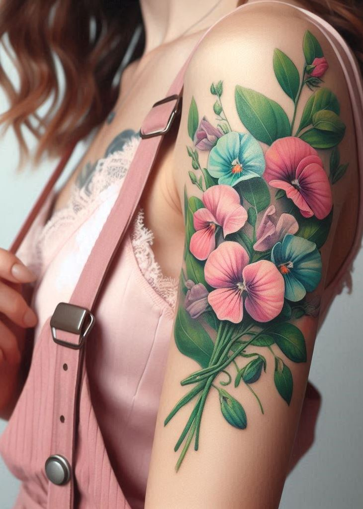 Ditch the boring blooms! This geometric sweet pea bouquet tattoo is a fresh take on the April birth flower. It's a reminder that you, like these funky florals, are one-of- a-kind and totally captivating. ✨