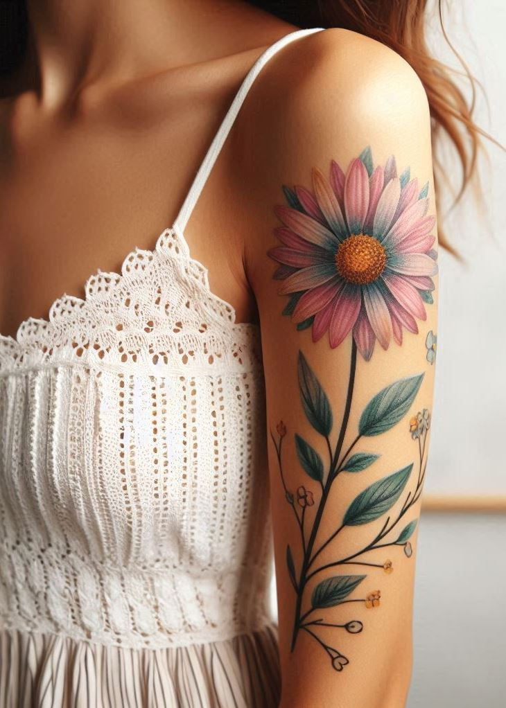 Don't be a wallflower, bloom where you're planted! This single daisy tattoo with a pop of color is a fresh take on the April birth flower. It's just as unique and vibrant as you are.