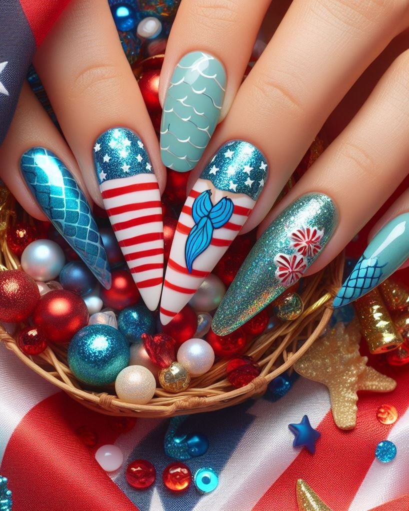 Let Freedom Ring: Paint your nails white and use a small nail art brush to write "freedom" or "USA" in red or blue script on each nail.