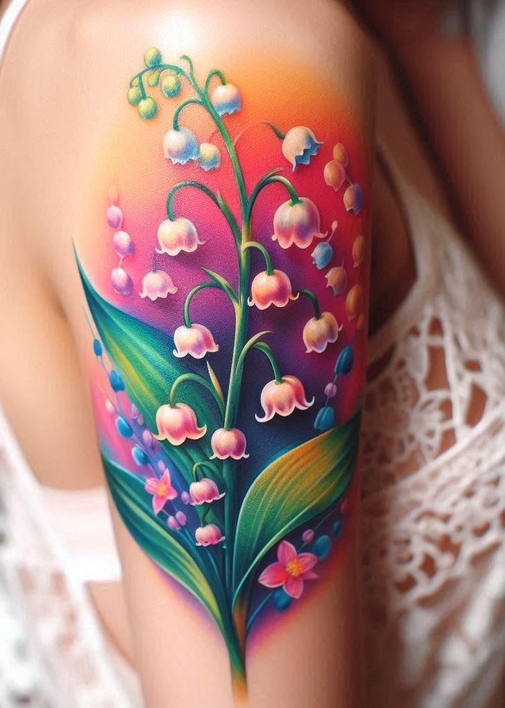 May babies, listen up! This delicate lily of the valley stem tattoo is like whispering sweetness onto your skin. It's a reminder that even the smallest things can hold immense beauty, just like you.