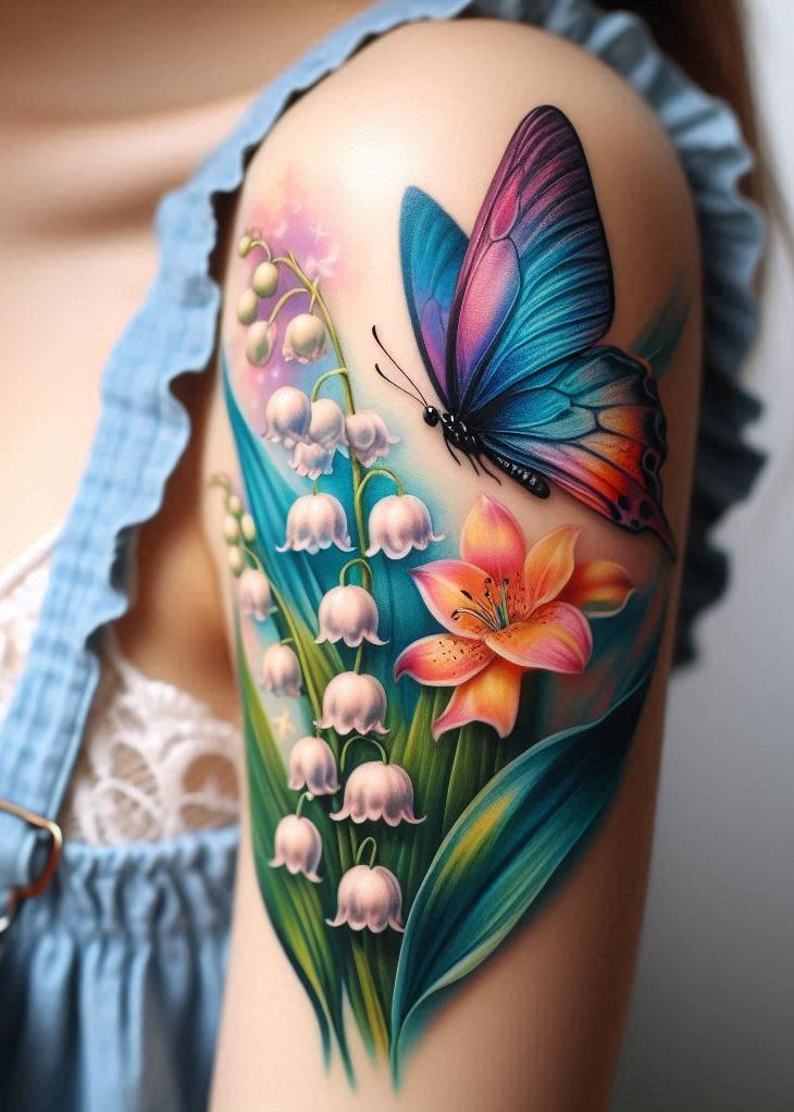 Skip the boring blooms and embrace the magic! This lily of the valley and butterfly tattoo is a whimsical reminder that May babies are free spirits who blossom wherever they go. ✨