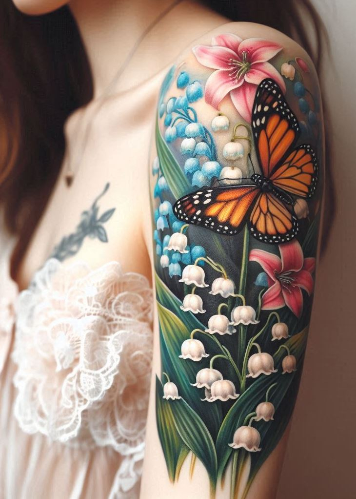 Symbolism overload! This lily of the valley and butterfly tattoo combines happiness (the lily) with rebirth (the butterfly) - basically the perfect birthday ink for a May queen.
