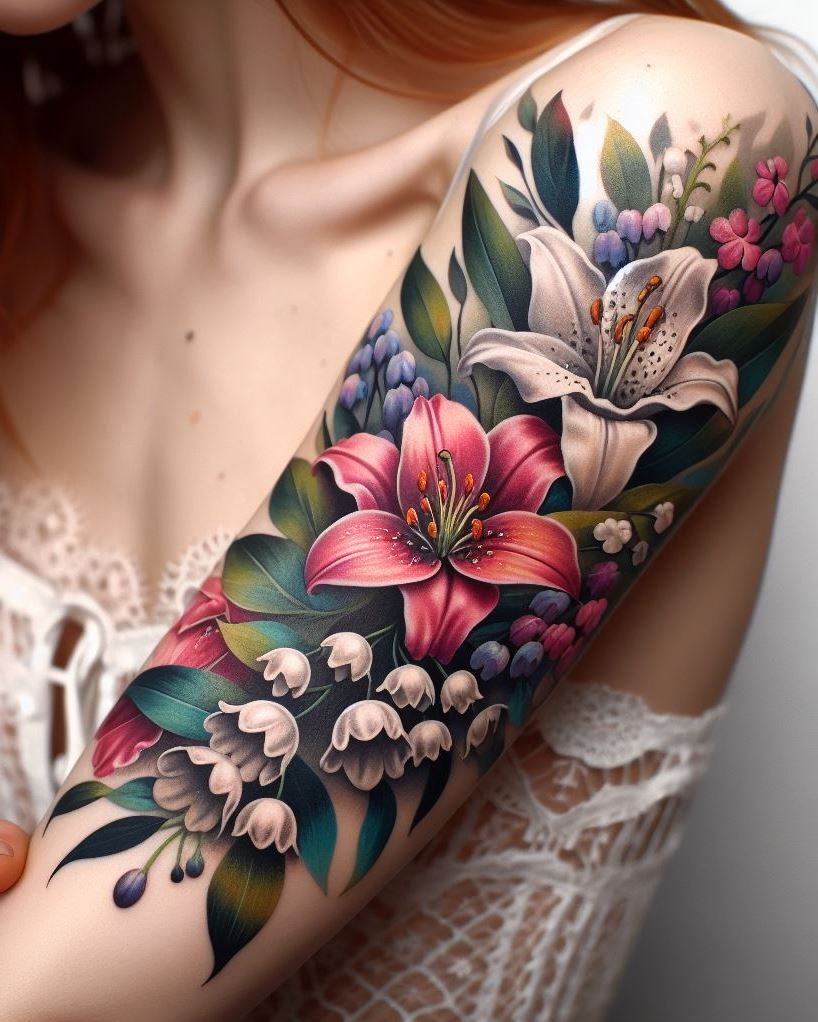 Harmony of Blooms: 🌿 A graceful blend of Hawthorn and Lily of the Valley tattoos captures the essence of May. The Hawthorn, with its protective thorns, symbolizes love and resilience. Meanwhile, the Lily of the Valley whispers purity and renewal. Wear this harmonious mix as a testament to life’s delicate balance." 🌹🌼