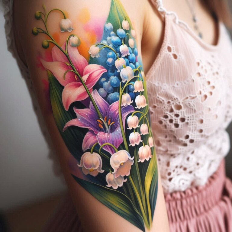 May Birth Flower Tattoo | Hawthorn and Lily Mix