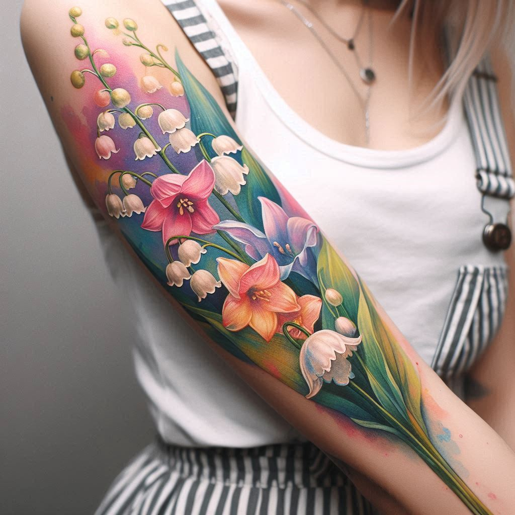 Heavenly Fragrance: 🌿 A watercolor Lily of the Valley tattoo whispers of spring’s arrival. Its tiny bell-shaped flowers symbolize purity and innocence. Imagine the soft hues on your skin, a reminder of life’s fleeting beauty. Wear this fragrant bouquet with grace! 🌷🎨