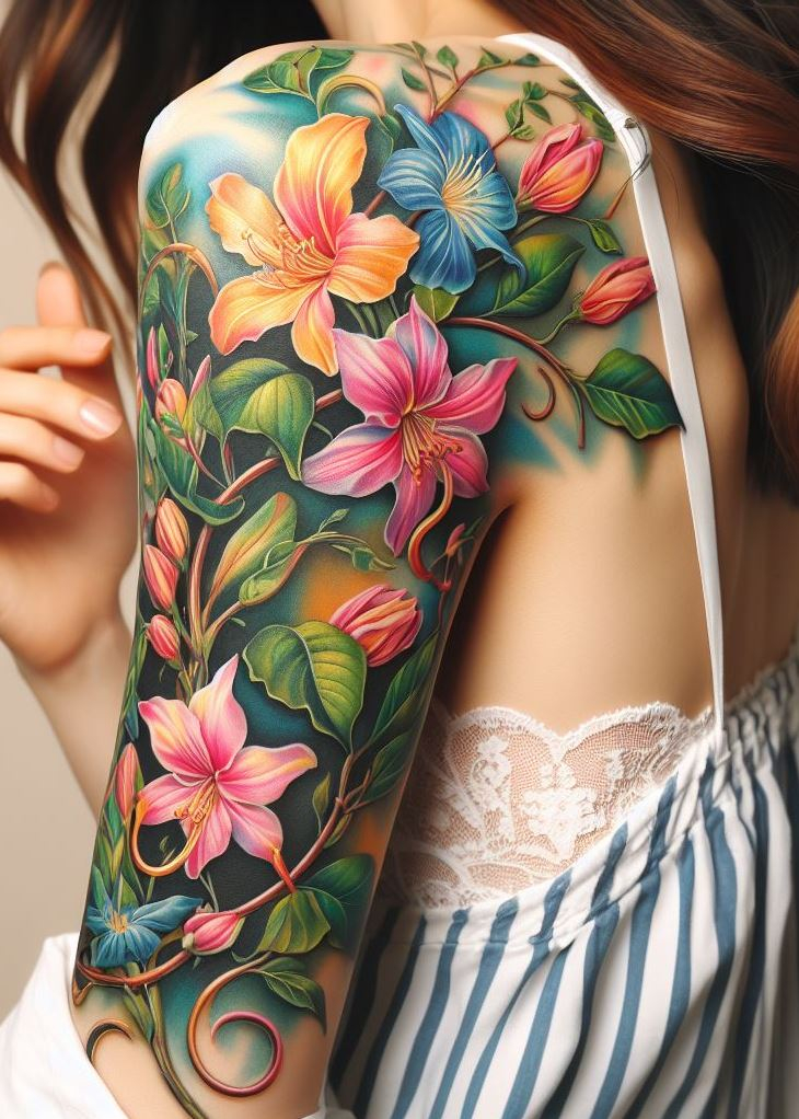 Ditch the basic blooms! This watercolor honeysuckle vine tattoo is a fresh take on the June birth flower. It's as captivating and unique as you are, with a touch of sweetness that lingers long after summer fades.