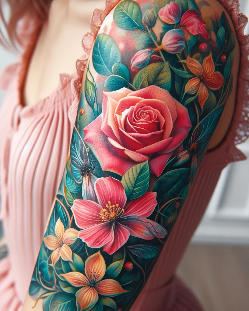 Nature’s Love Story: A single rose, kissed by the fragrant whispers of honeysuckle, tells a tale of romance. June’s birth flowers blend elegance and sweetness—the perfect ink for those who cherish love’s intricate dance. Whether on your wrist or shoulder, this tattoo blooms with timeless allure.
