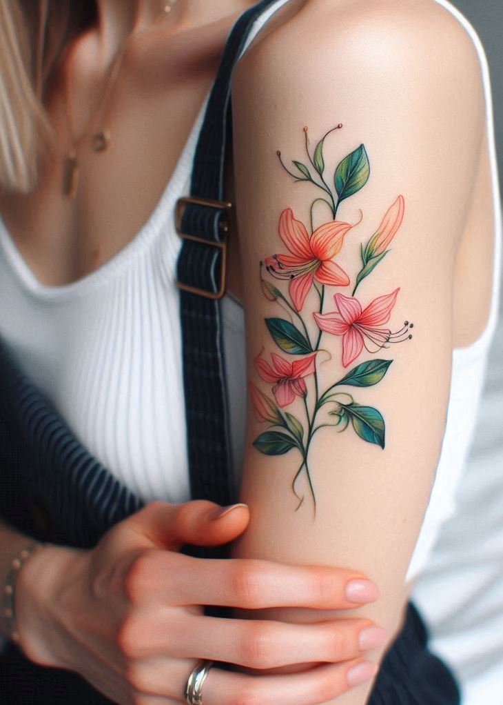 Subtle Elegance: Picture a single honeysuckle petal—a delicate stroke of ink on your skin. June’s birth flower signifies happiness, kindness, and affection. This minimalist design celebrates love’s quiet beauty, reminding us that even the simplest gestures can bloom into something extraordinary.