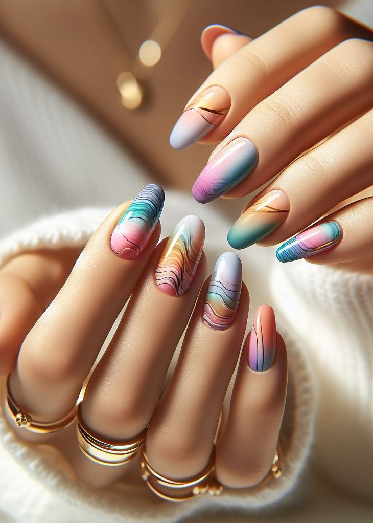 Abstract Nail Art: It's Not Just Random Splotches (We Promise!) | Pocoko Hues in Harmony: Imagine a watercolor symphony—each nail a different note, blending into dreamy bliss. These gradients defy gravity and make your hands sing. 🎨🎶