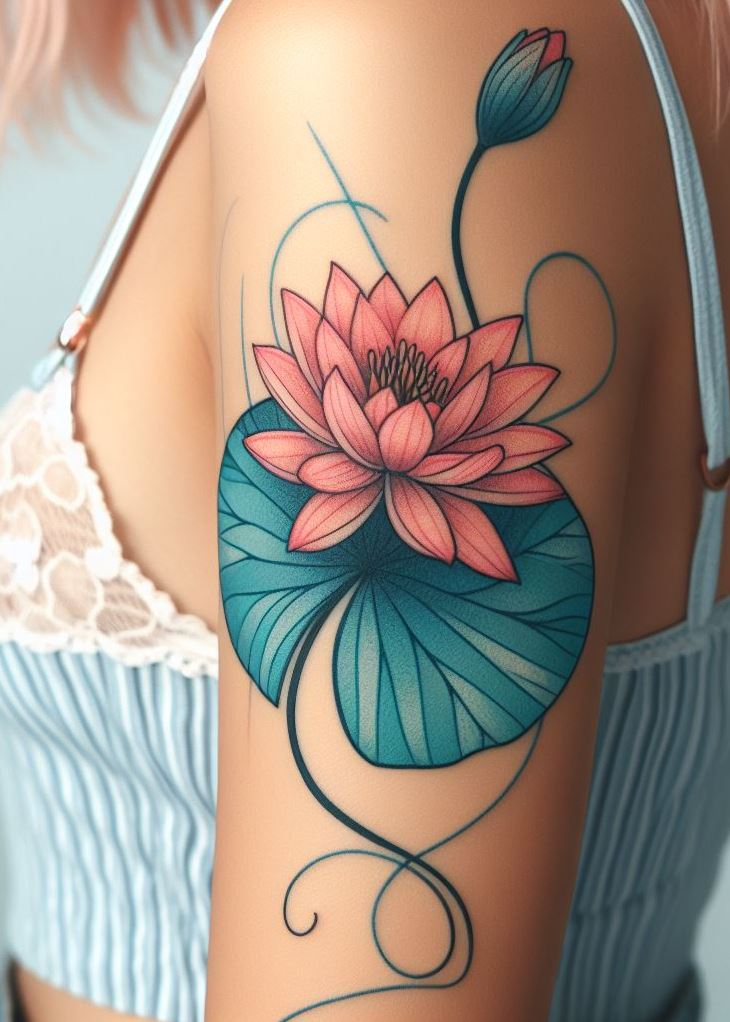 Ditch the damsel in distress vibe! This geometric water lily pad tattoo is a modern take on the July birth flower. It's a reminder that you're a force of quiet strength, beautiful and resilient beneath the surface.
