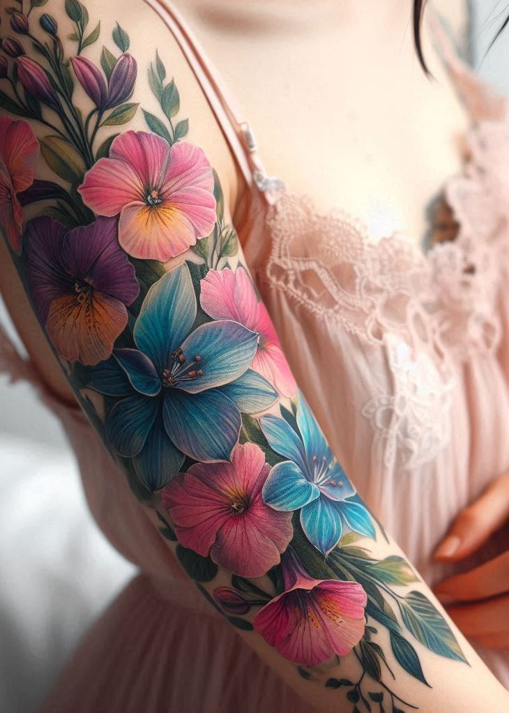 Blossoms from Mud: The water lily emerges from murky depths, its petals opening to the sun. Pair it with the larkspur—the bold and fiery bloom of July—and you have a tattoo that speaks of resilience and transformation. Whether on your shoulder or ankle, let this ink tell your story of growth and rebirth.