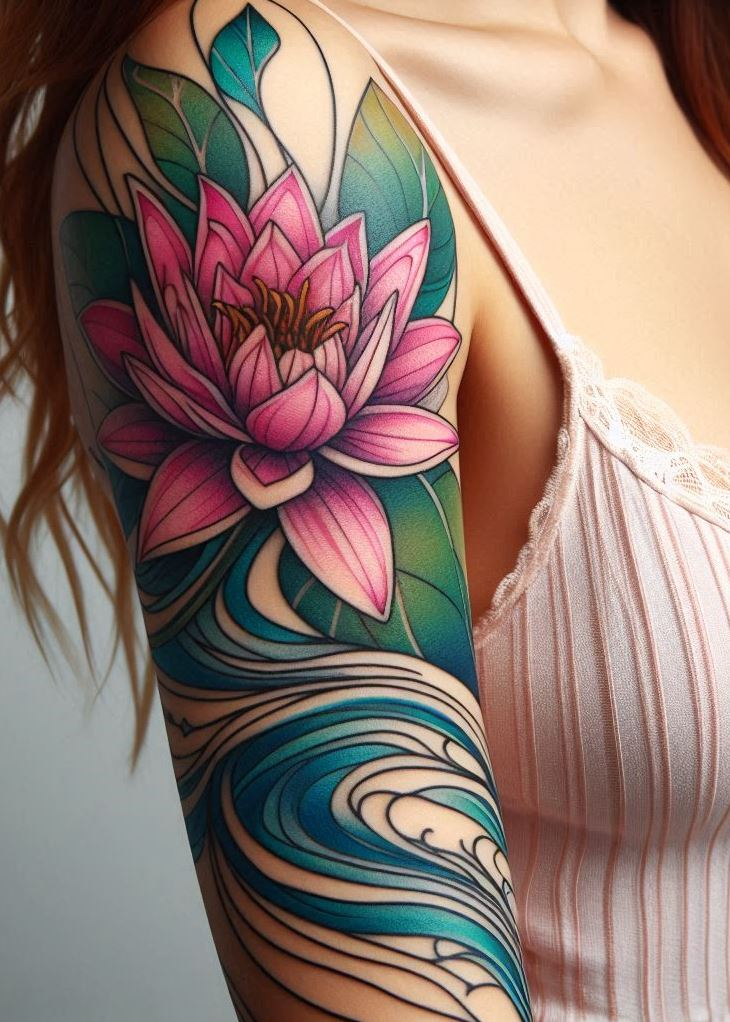 Ink Your Story: Dive into the symbolism of the water lily – a flower that thrives in adversity. Let your skin be the canvas for this July-born beauty, where ripples of ink tell tales of resilience and transformation.