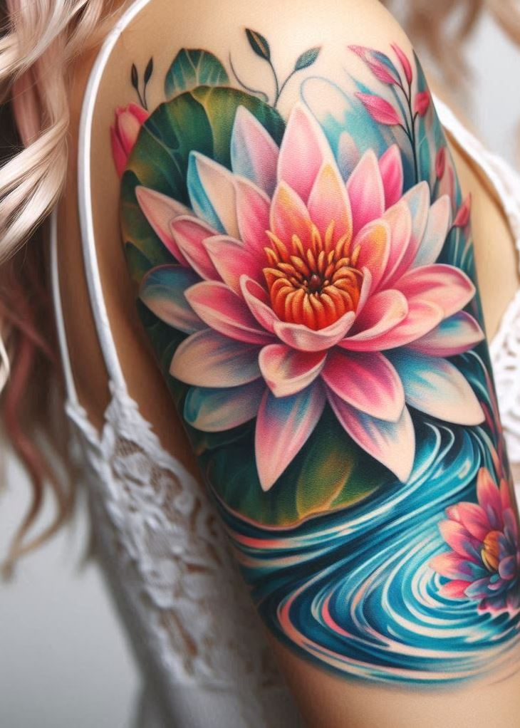Petals and Poetry: The water lily dances on the surface, its ripples whispering secrets of enlightenment. Ink your skin with this July birth flower, and let its delicate petals bloom into a timeless tattoo masterpiece.