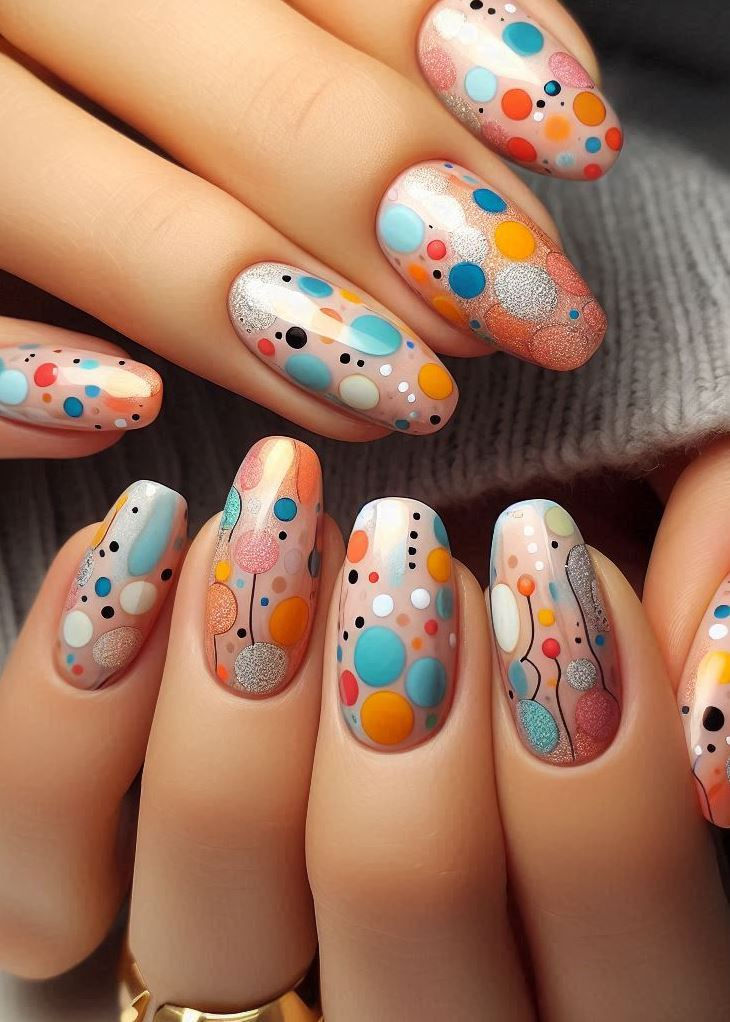 Abstract Nail Art: It's Not Just Random Splotches (We Promise!) | Pocoko Dotty Daydreams: Abstract, playful, and utterly charming. These dot art nails invite you to lose yourself in a world of tiny circles. Close your eyes, and you’re in an enchanted forest. 🌿🔮