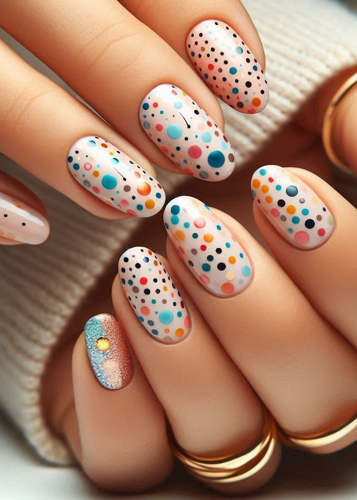 Abstract Nail Art: It's Not Just Random Splotches (We Promise!) | Pocoko Pixel Perfection: Imagine your nails as retro video game screens—each dot a pixel, forming intricate patterns. These pointillism nails are a nod to nostalgia. 🕹️🔴🟢