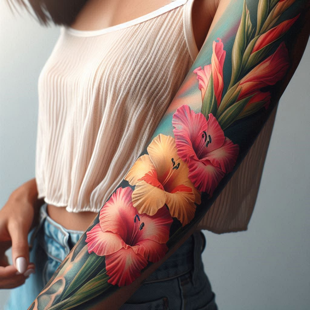 Petals Unsheathed: The gladiolus emerges, fierce and elegant. Its blooms represent calm and infatuation, a delicate dance of emotions. Tattoo this sword lily on your canvas, and let its strength pierce through your skin.