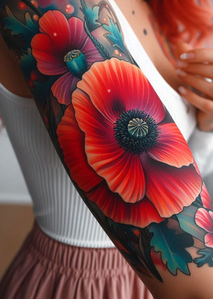 Channel your inner warrior with a single poppy tattoo. August's birth flower is a symbol of remembrance and peace, but also resilience in the face of adversity. This bold bloom withers but never surrenders, just like the strong and beautiful woman it adorns.