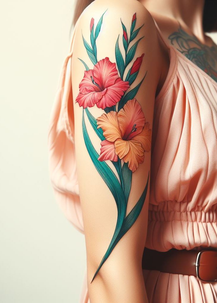 Ink of Resilience: Picture a gladiolus stem, delicate yet unyielding. This August birth flower tattoo, inked in soft hues, celebrates strength and tenacity. It’s a reminder that even the most delicate blooms can withstand life’s storms.