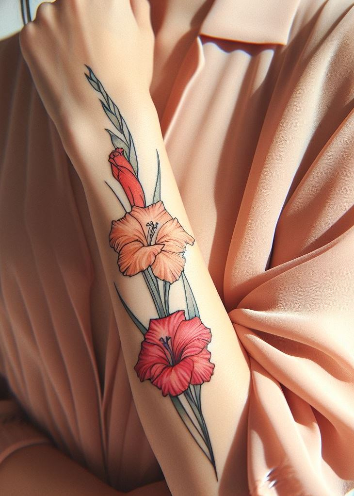 Pierce the Heart: Imagine a sword lily piercing your heart with love—the gladiolus’ poetic symbolism. This August birth flower tattoo, outlined in black, is a minimalist masterpiece. It’s not just ink; it’s a reminder that vulnerability can be our greatest strength.