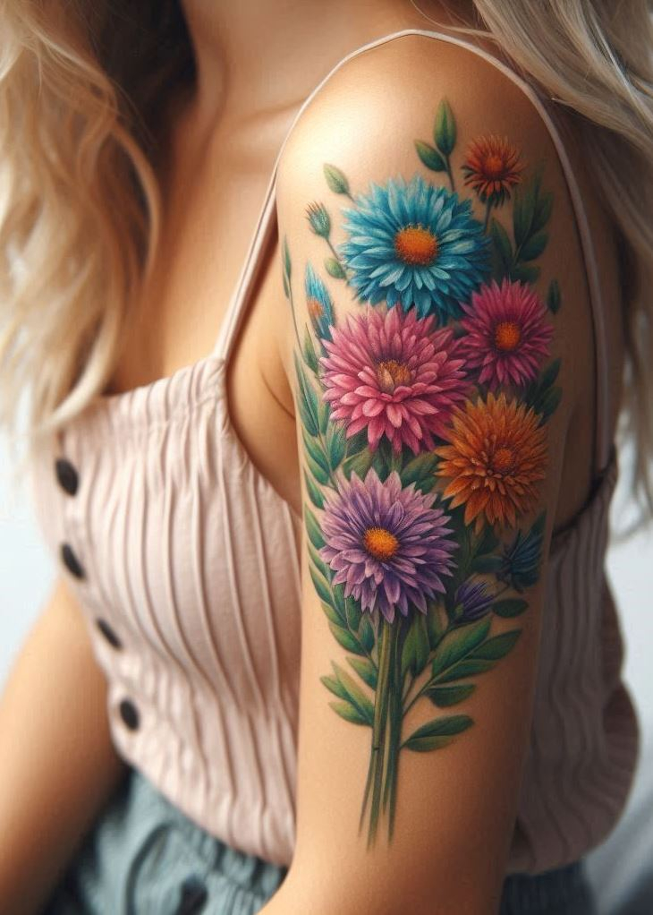Cosmic Blooms: The aster, our September birth flower, dances like stardust in ink. A delicate aster bouquet tattoo—petals swirling, secrets whispered—captures the magic of celestial gardens. Wear it proudly, and let the universe bloom on your skin.