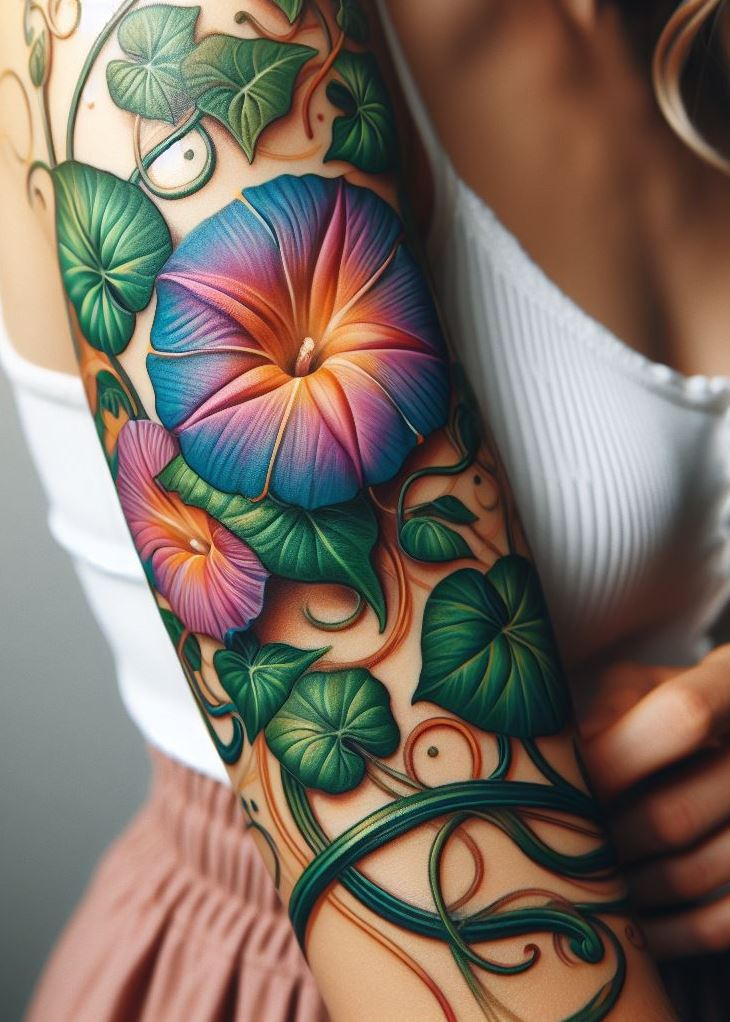 Ditch the basic! This geometric morning glory vine tattoo is a fresh take on the September birth flower. With its crisp lines and captivating design, it's a reminder that you're one-of-a-kind, unfurling your unique spirit each day. ✨