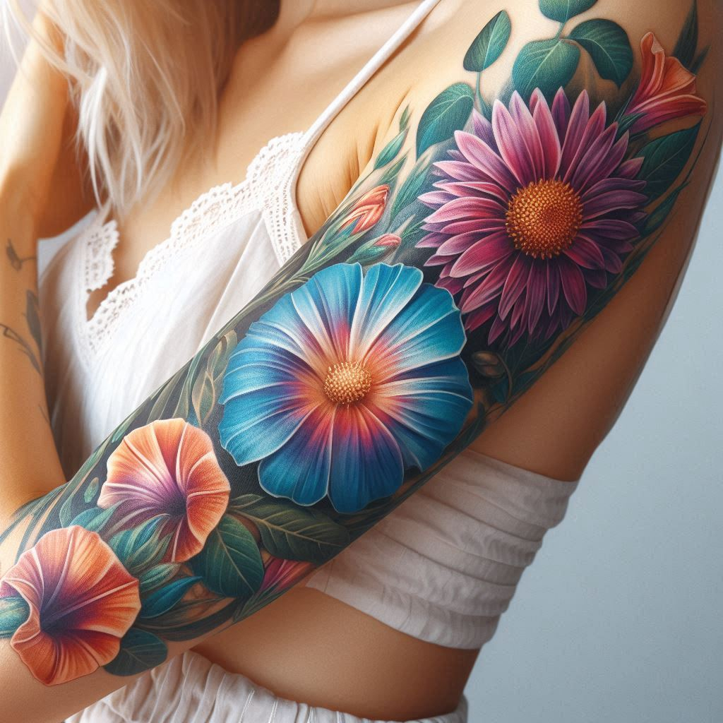 Cosmic Blooms: Imagine morning glories and asters intertwining like celestial lovers—their petals brushing against each other in a delicate dance. This September birth-flower tattoo celebrates the magic of new beginnings, blending the hope of morning glories with the wisdom of asters. Wear it proudly, and let the universe bloom on your skin.