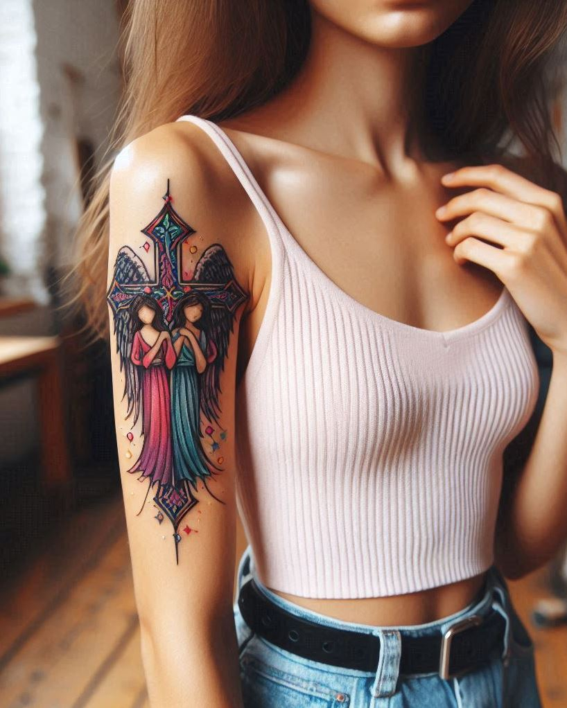 Angel Tattoos: Heavenly Inspiration for Your Next Ink | Pocoko Duality of Nature: Adorn your arm with two angel wings – one dark, one light. The contrasting feathers represent the balance between light and dark, good and evil, existing within us all.