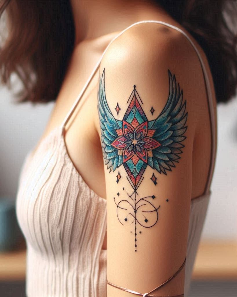 Angel Tattoos: Heavenly Inspiration for Your Next Ink | Pocoko Guardian's Grace: Seek protection and guidance with a beautiful angel wing tattoo on your arm. The feathers, detailed or wispy, symbolize a watchful presence and unwavering faith.