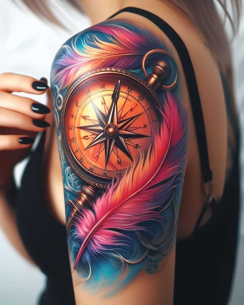 Discover the elegance of compass tattoos on the arms, symbolizing guidance and adventure. Perfect for those who love to explore and seek new journeys.