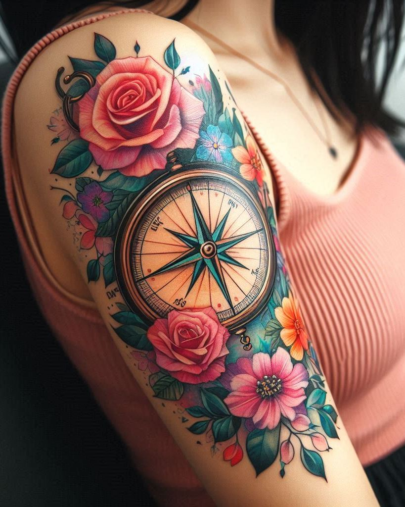 Compass tattoos on the arms are a striking way to symbolize your journey through life. Each point represents a new direction and the excitement of the unknown.
