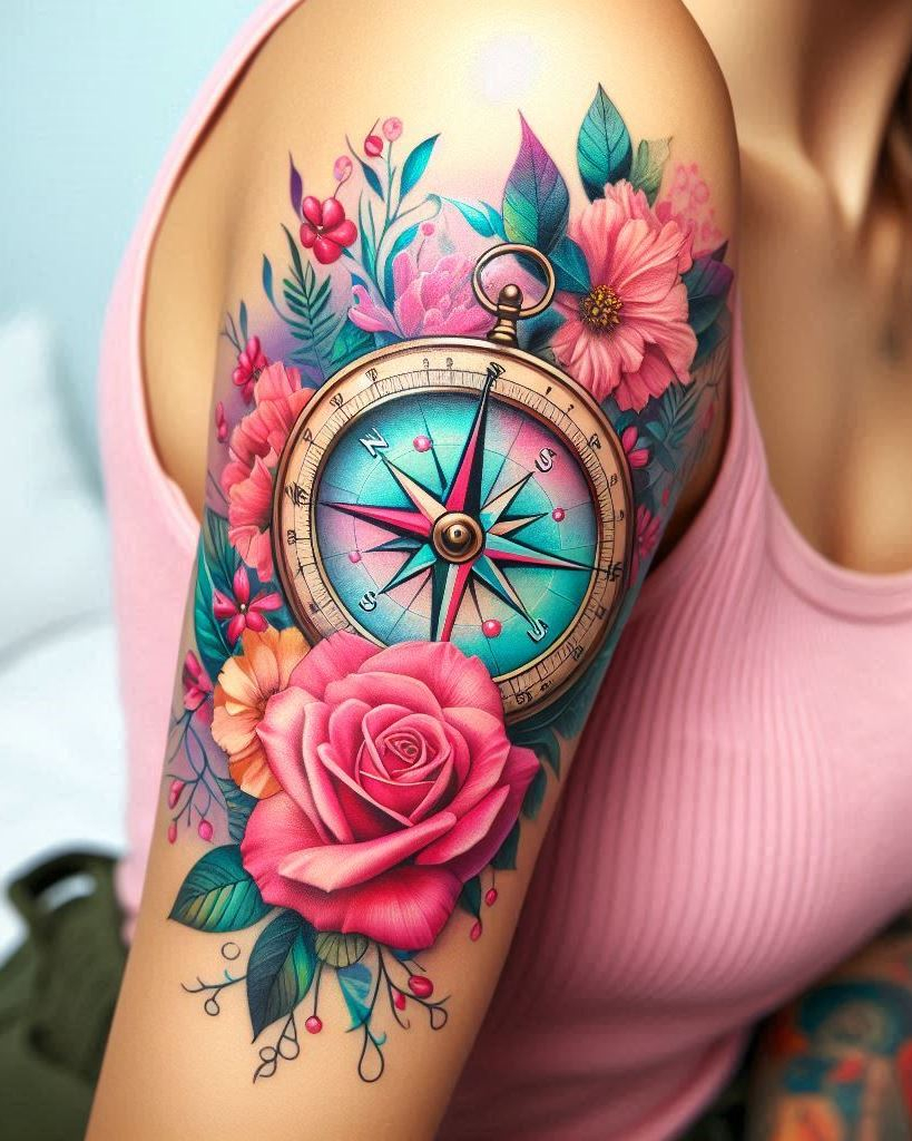 Compass tattoos on the arms offer a stylish way to showcase your love for travel and direction. Each design tells a unique story of your personal journey.