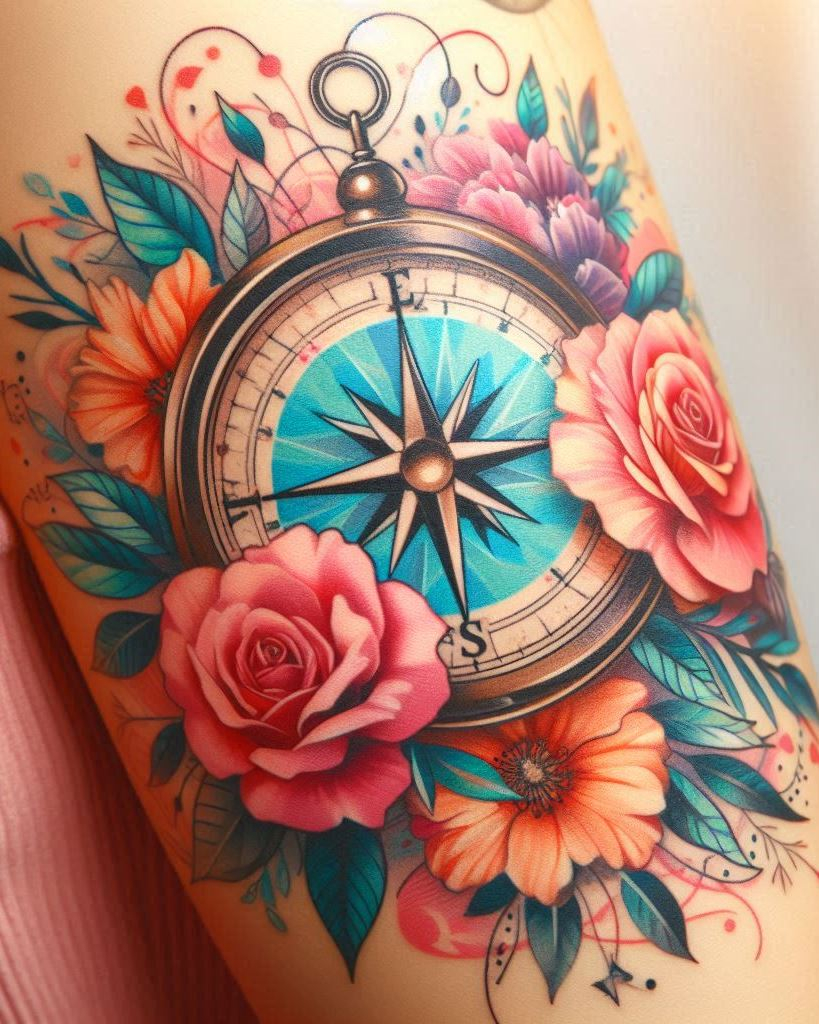 Navigate life with confidence by getting a compass tattoo on your arm. This design captures the spirit of adventure and the desire to explore the unknown.