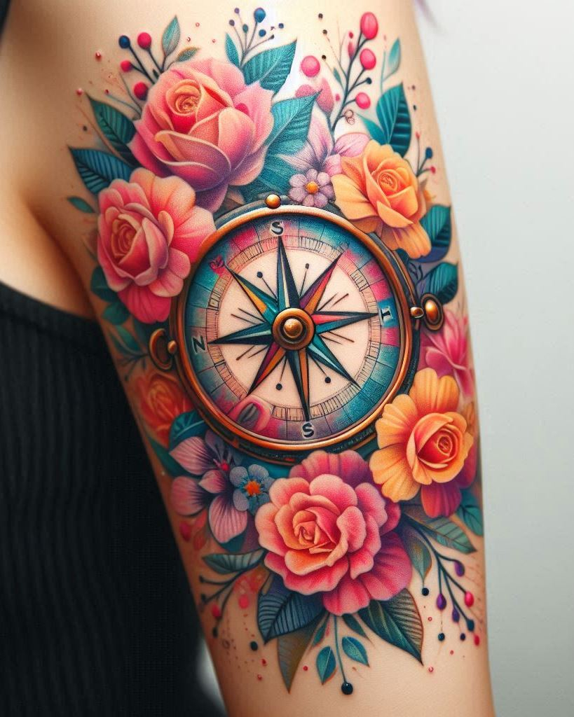 Show off your adventurous spirit with a compass tattoo on your arm. It’s a beautiful way to signify your passion for exploration and new experiences.
