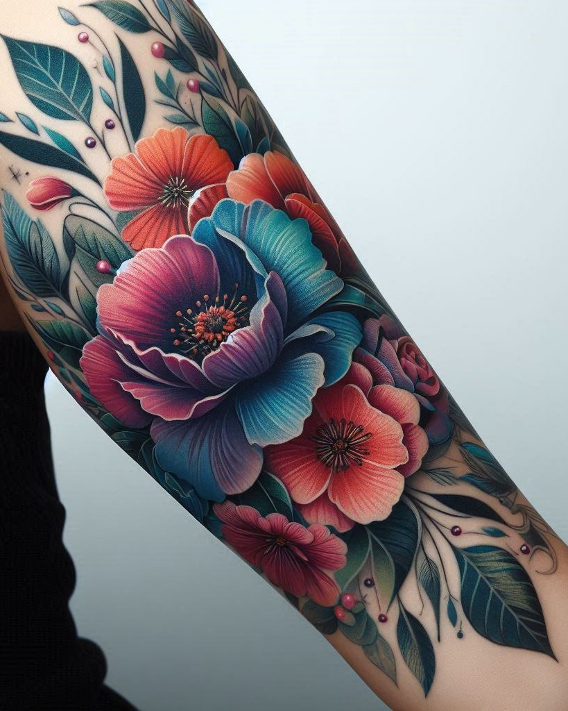 Discover the delicate beauty of floral feminine tattoos on your arms. These enchanting designs capture the essence of flowers, symbolizing growth, beauty, and femininity.