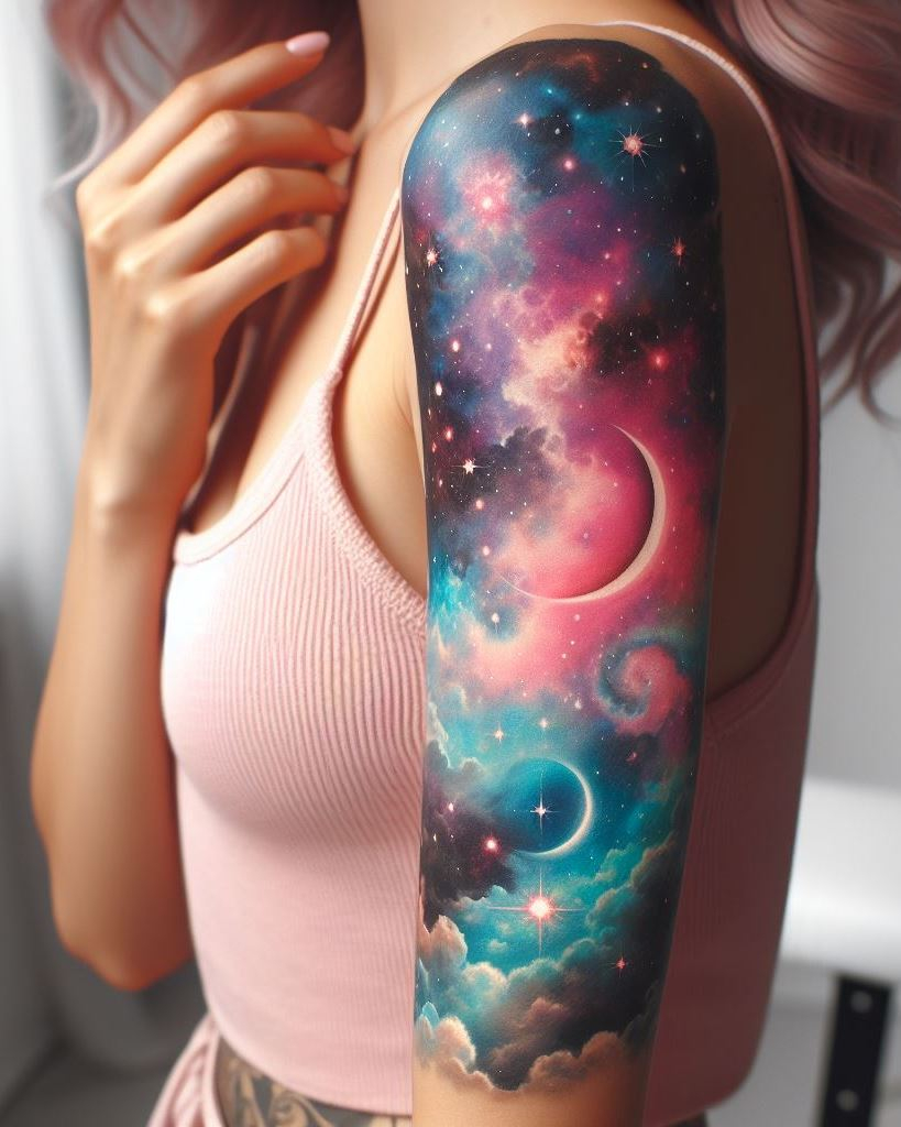 Embark on a cosmic journey with stunning galaxy tattoos on your arms. These mesmerizing designs capture the beauty and mystery of the universe, perfect for space enthusiasts.