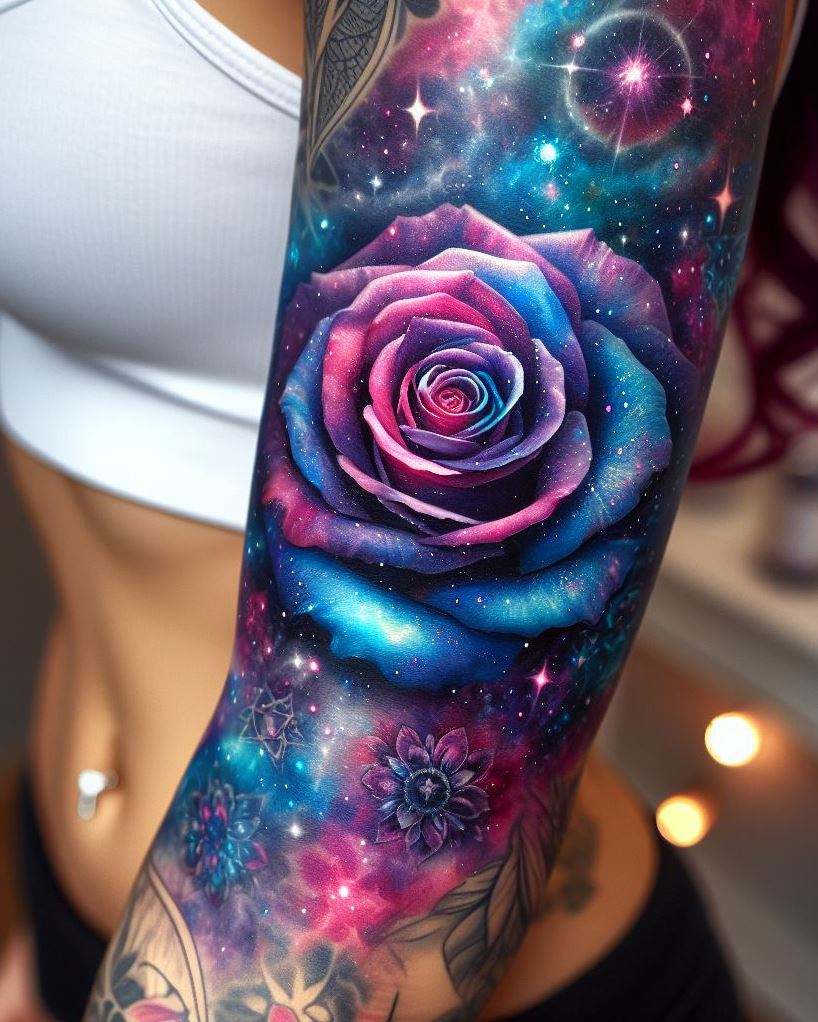 Transform your arm into a canvas of celestial beauty with galaxy tattoos. Ideal for space lovers, these designs are a stunning tribute to the vastness of the universe.