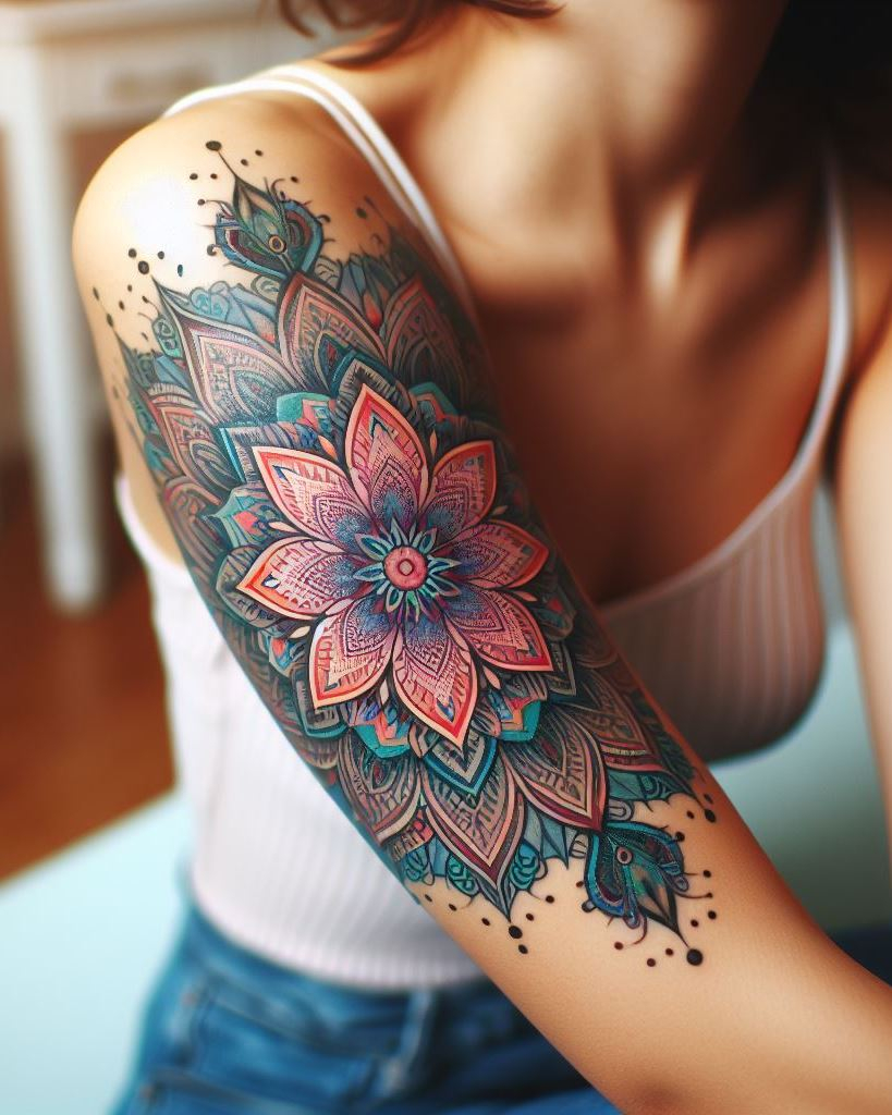 Embrace the beauty and symmetry of mandala art tattoos on your arms. These intricate designs symbolize balance, harmony, and the universe's infinite patterns.