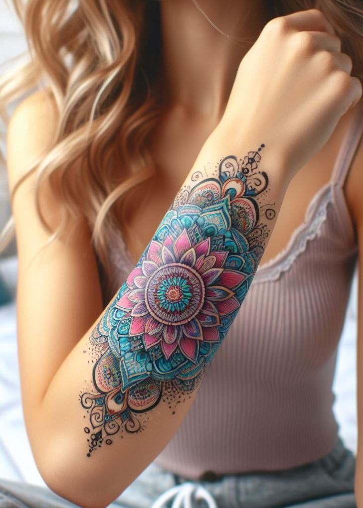 Celebrate the artistry and symbolism of mandala tattoos on your arms. These detailed designs are perfect for those who appreciate the beauty of symmetry and spiritual depth.
