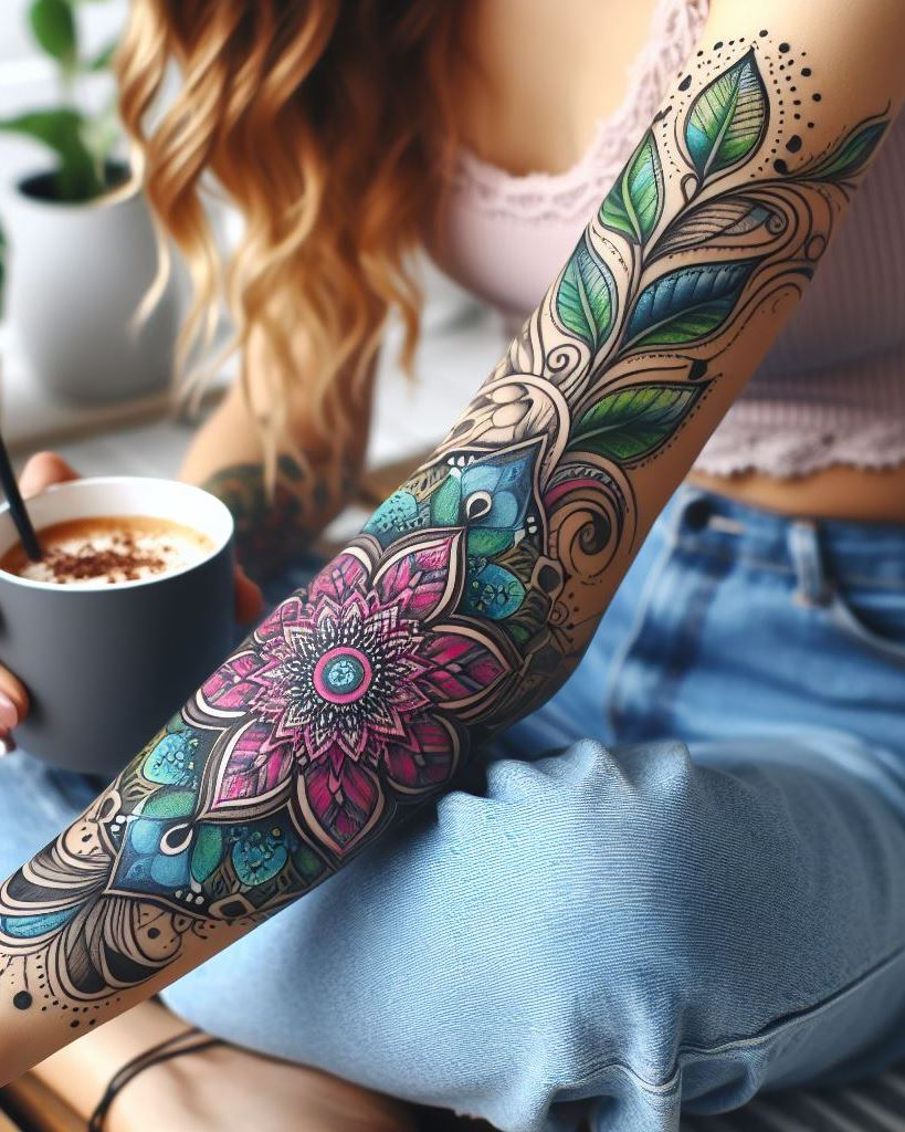 Carry a symbol of balance and harmony with mandala art tattoos on your arms. These intricate and beautiful designs are perfect for showcasing your appreciation for spiritual and artistic expression.