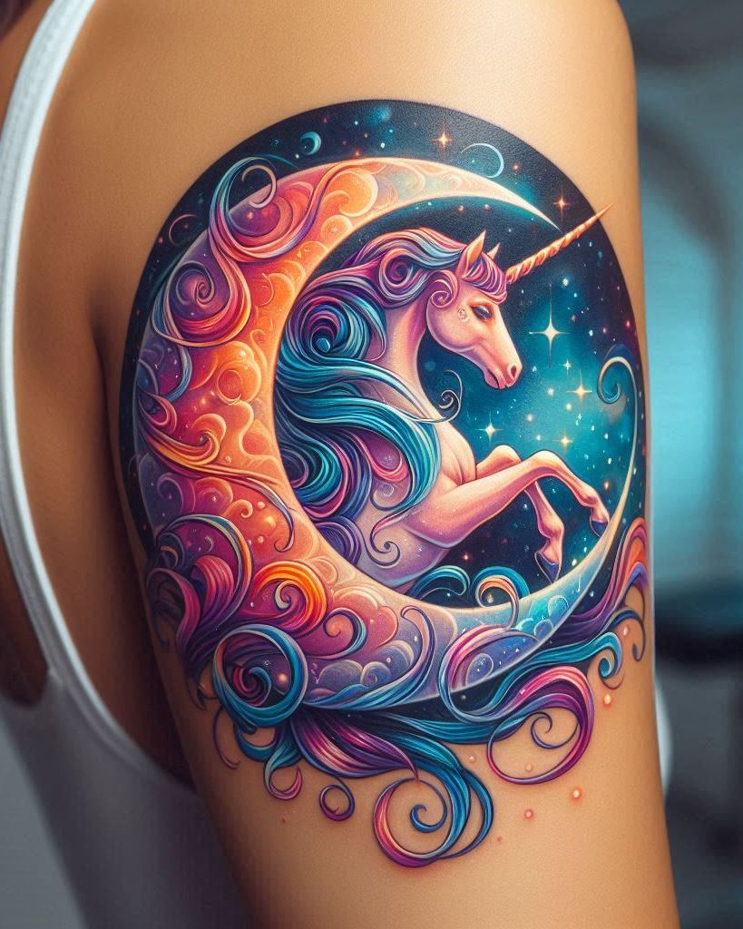 Let your arm shine with the magic of a unicorn tattoo. These captivating designs symbolize purity, grace, and the power of imagination.