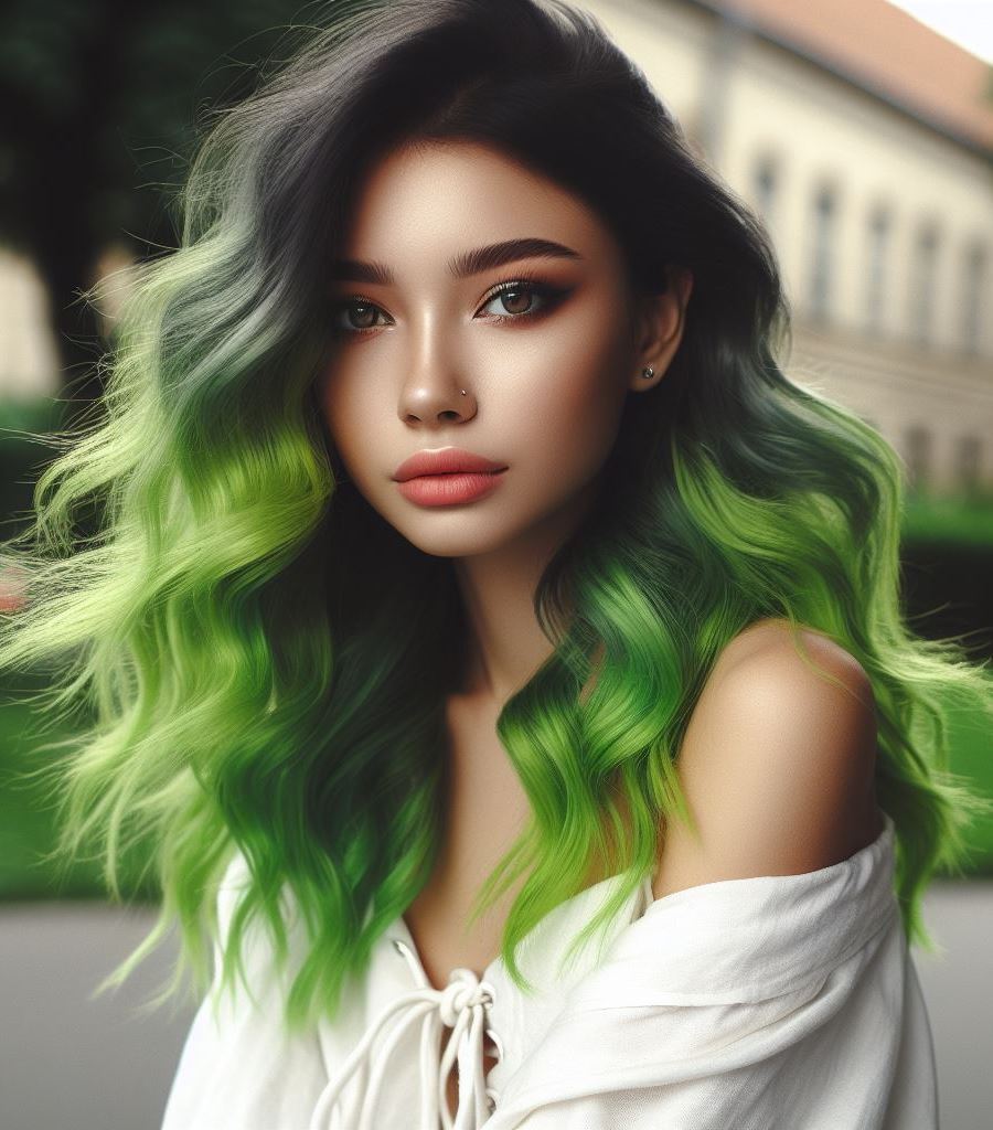 Emerald Dream: Embrace the captivating allure of deep emerald green hair, perfect for those seeking a sophisticated and mysterious look.